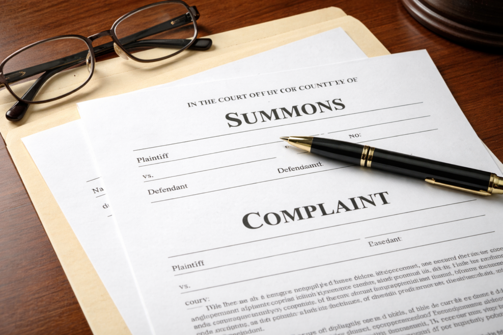 legal summons and complaint documents used in service of process