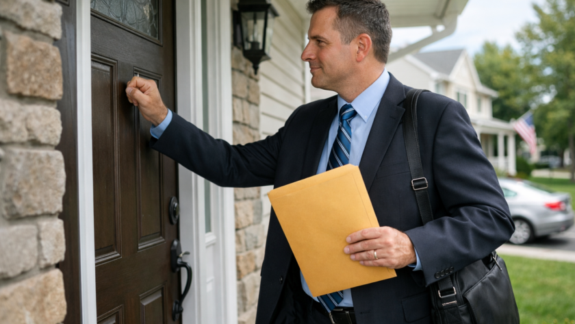 process server delivering legal documents during service of process
