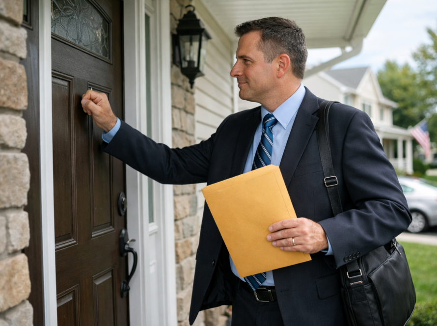 process server delivering legal documents during service of process